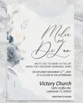 Ashen Gray Flowers Simple Flat 5x7 Wedding Invitation