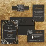 Gold Geometric and White Floral Spanish & English Elegant Wedding Invitation