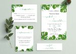 Monstera Green Leaves Spanish & English Elegant Wedding Invitation