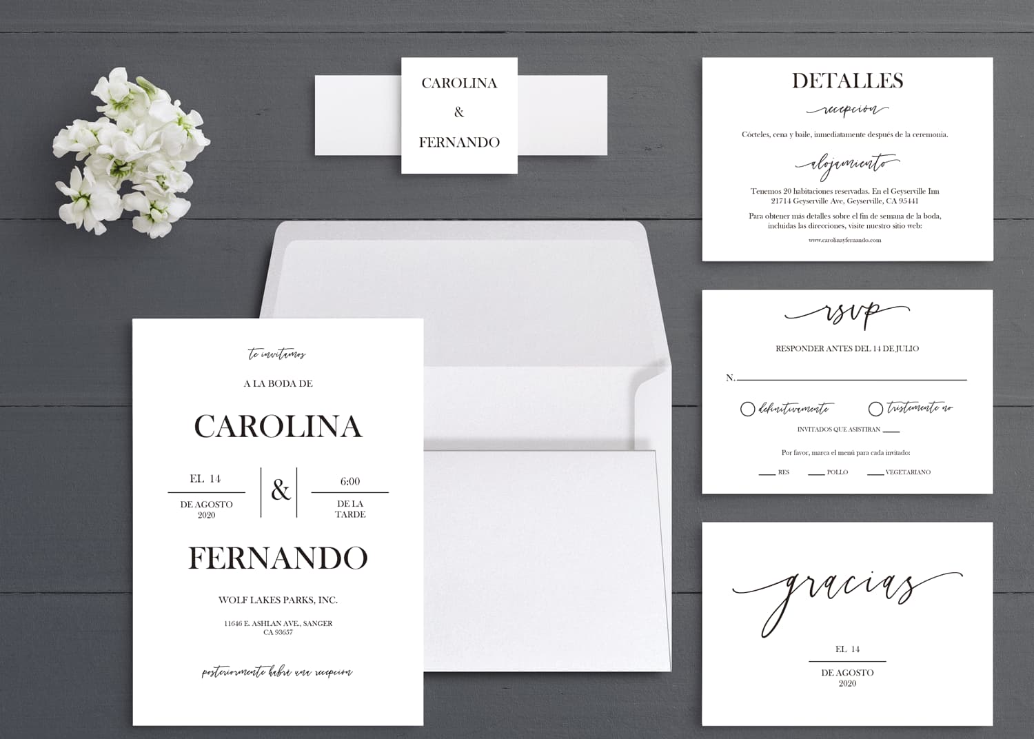 Simply Classic Spanish & English Elegant Wedding Invitation