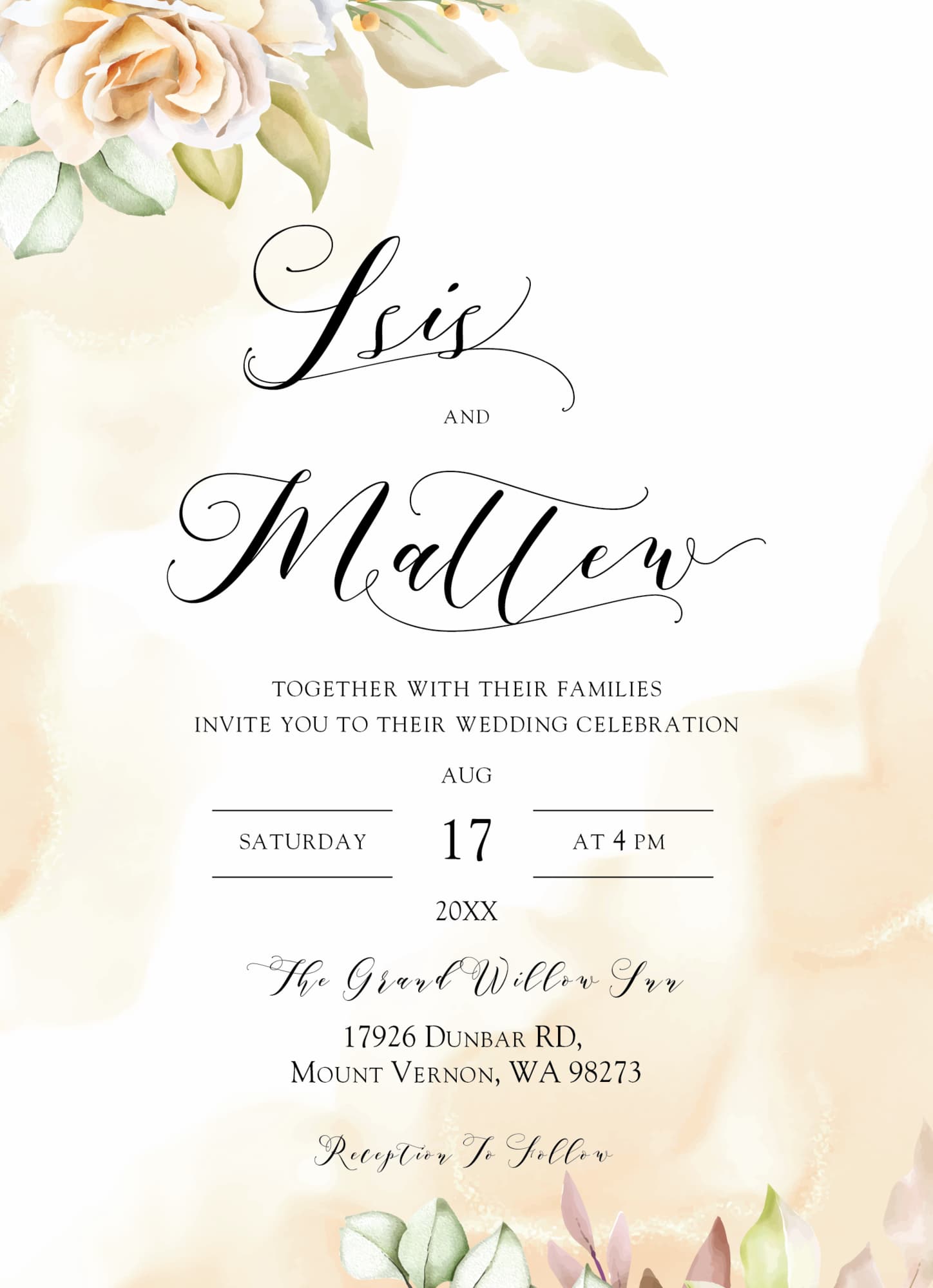 Watercolor Gold Wedding Invitations Elegant Flowers
