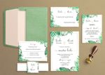 Tropical Green Leaves Spanish & English Elegant Wedding Invitation