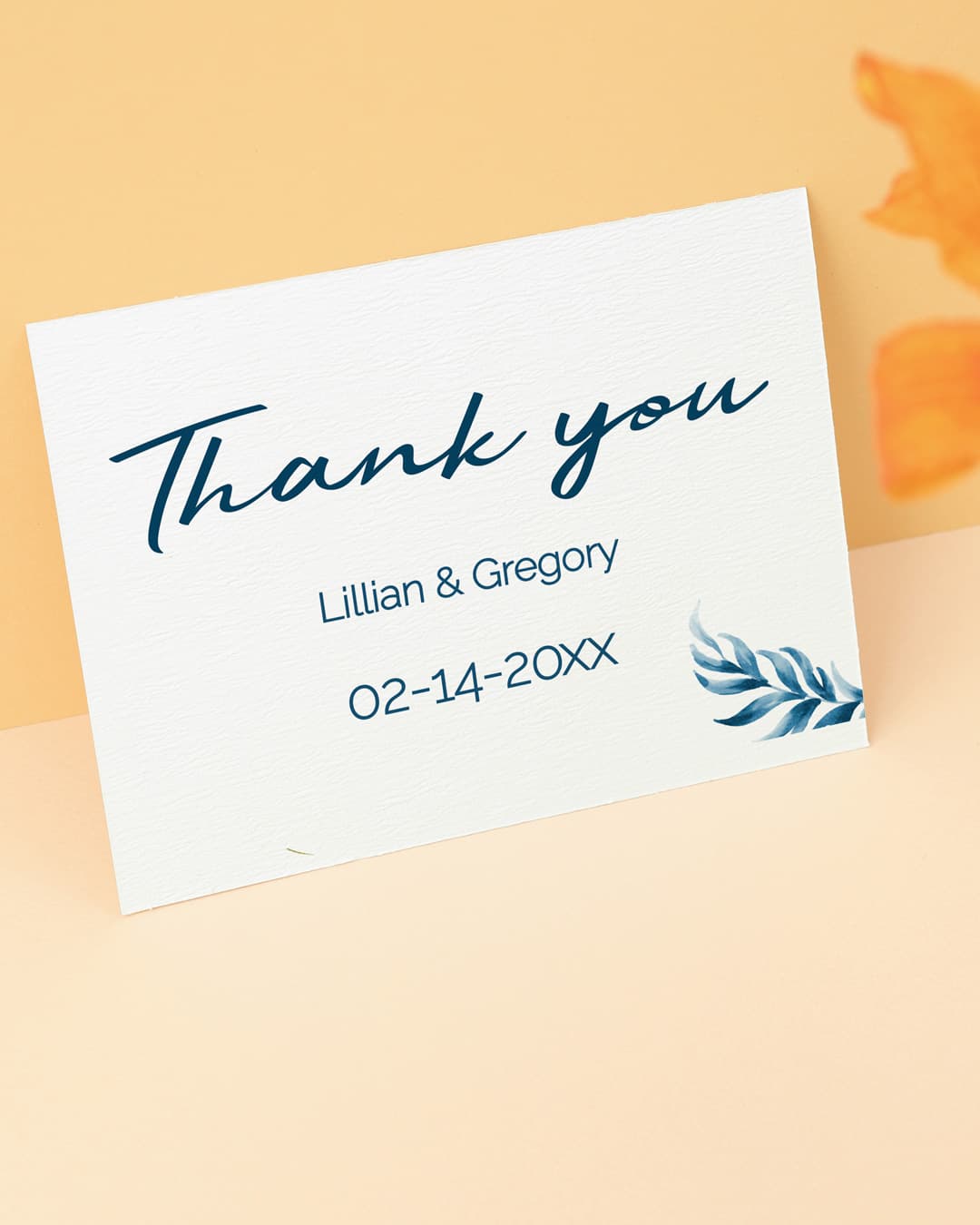 Blue Leaves Thank You Cards Wedding