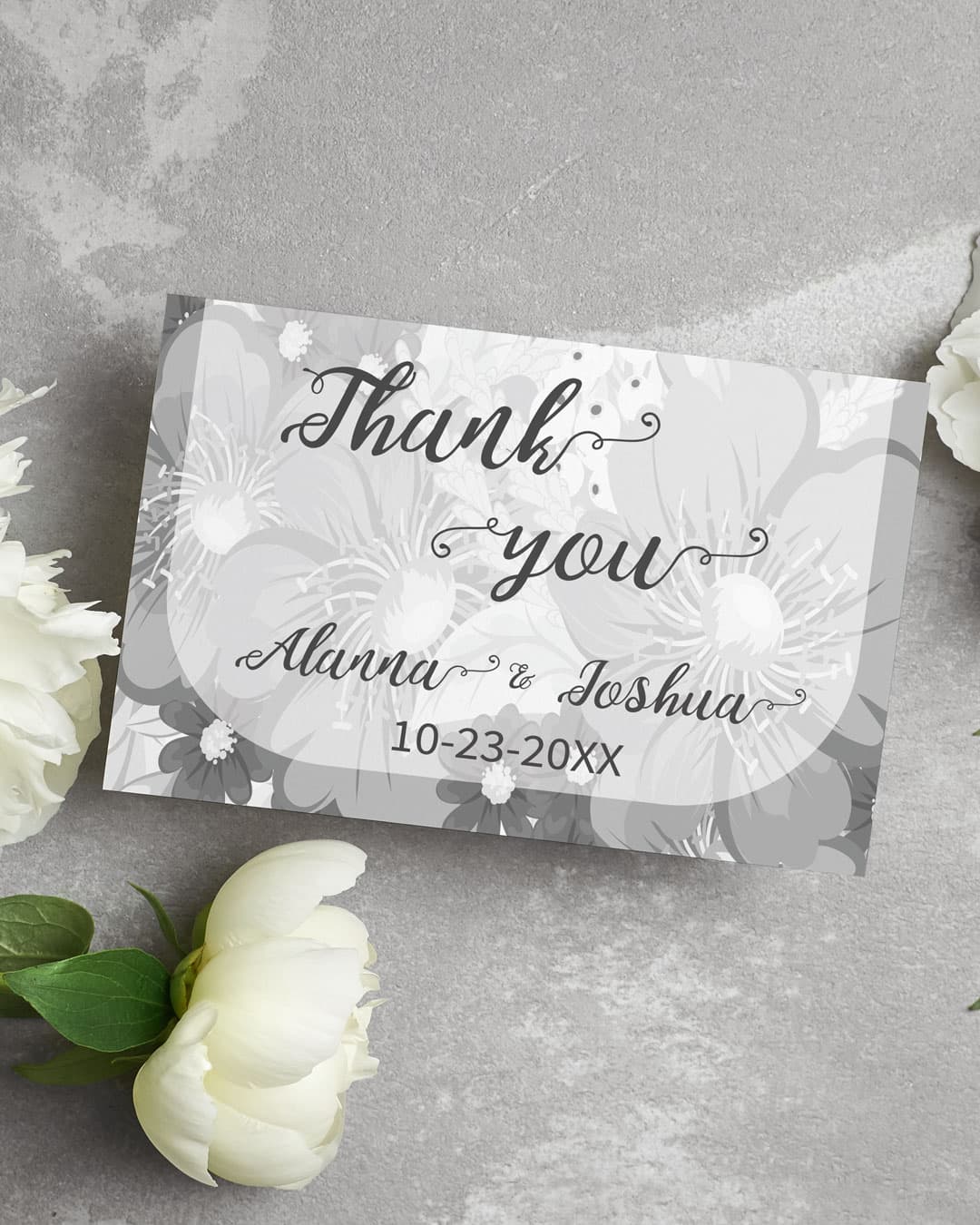 Flowers in Shades of Gray Thank You Cards Wedding