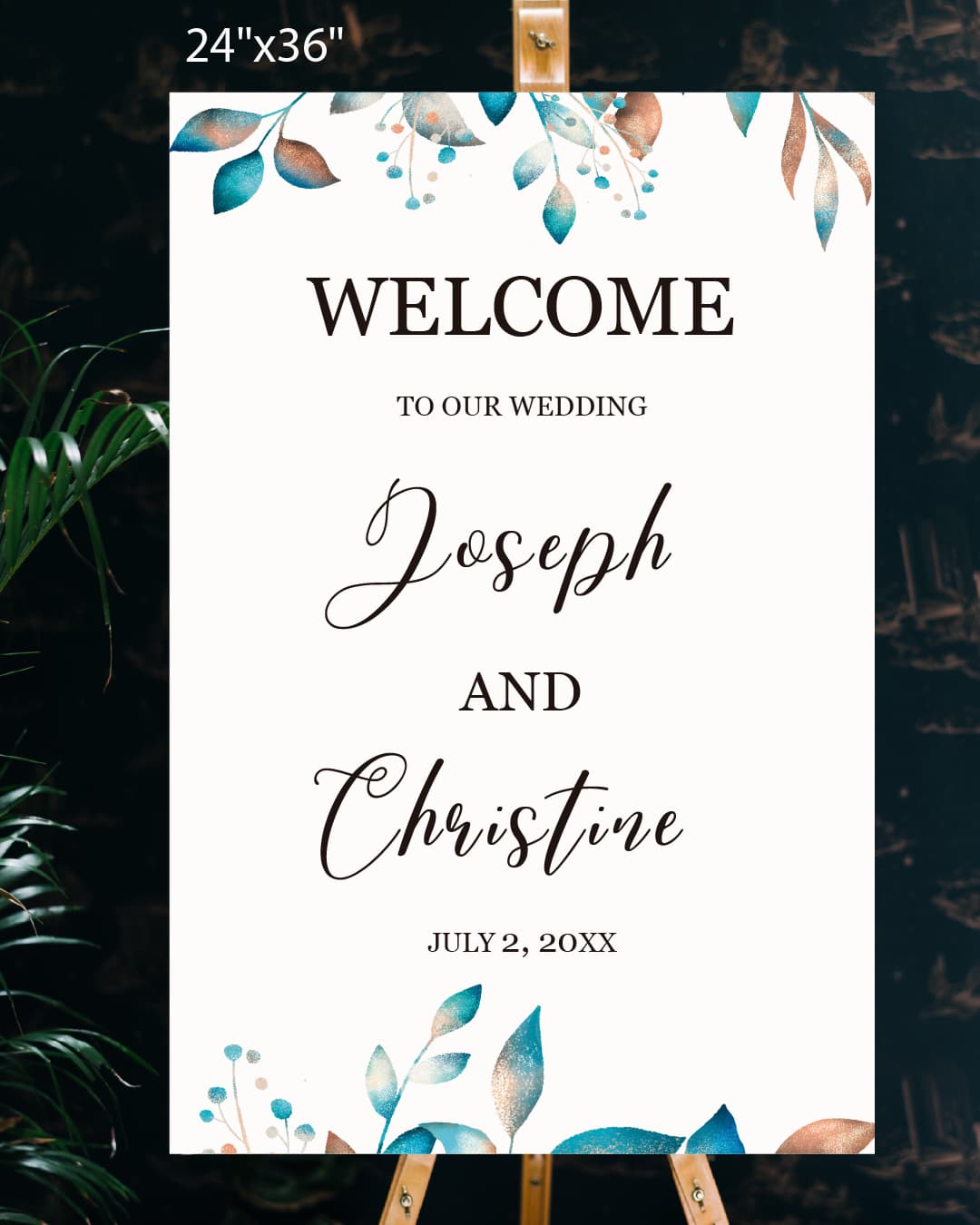 Elegant Metallic Leaves Welcome Sign