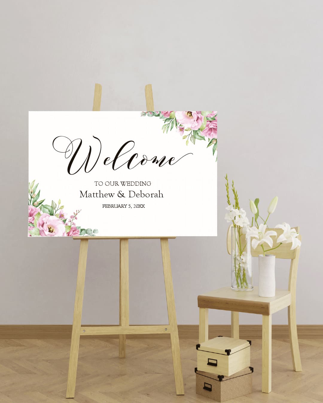 Borders Flowers and Leaves Welcome Sign