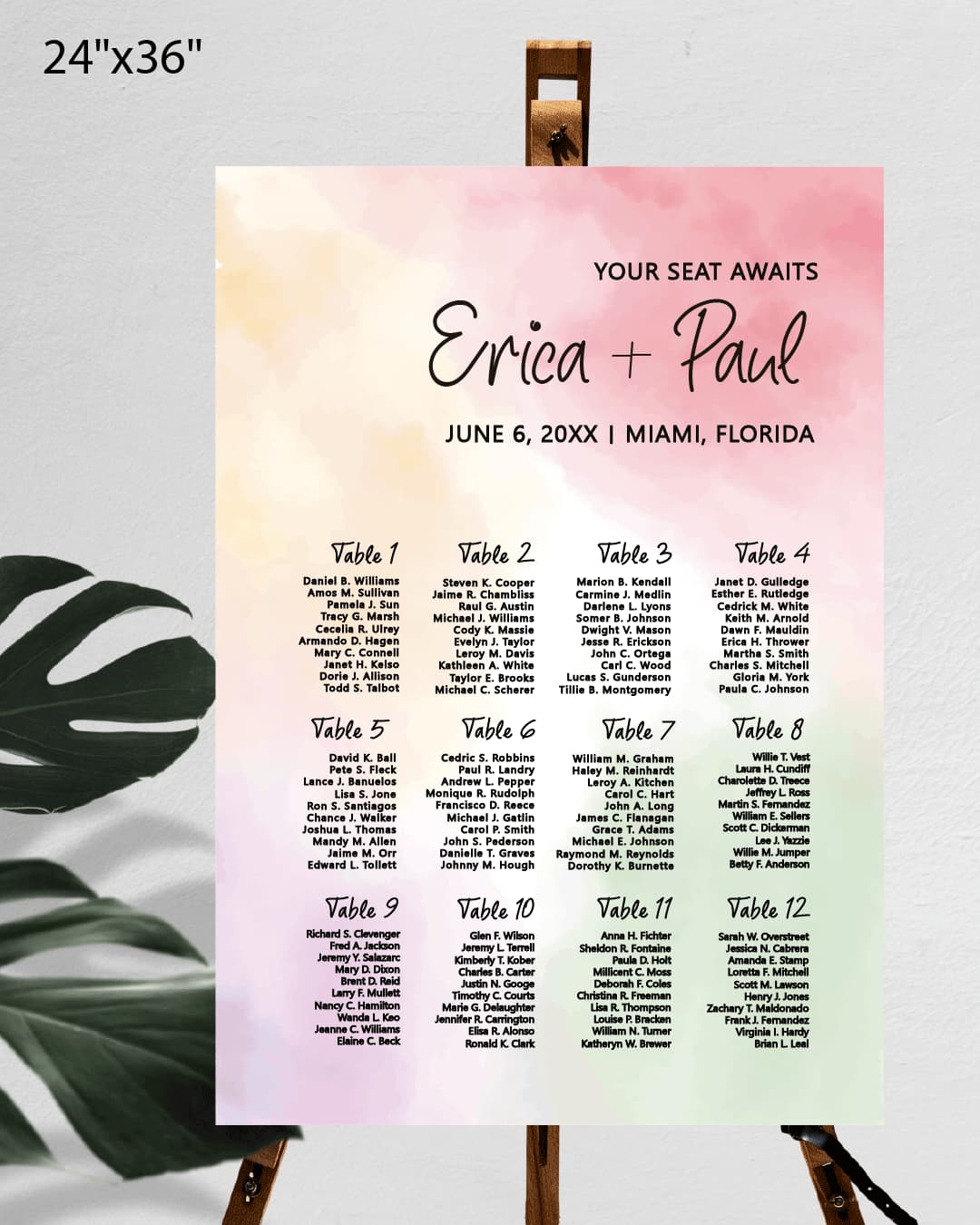Multicolor Watercolor Seating Chart