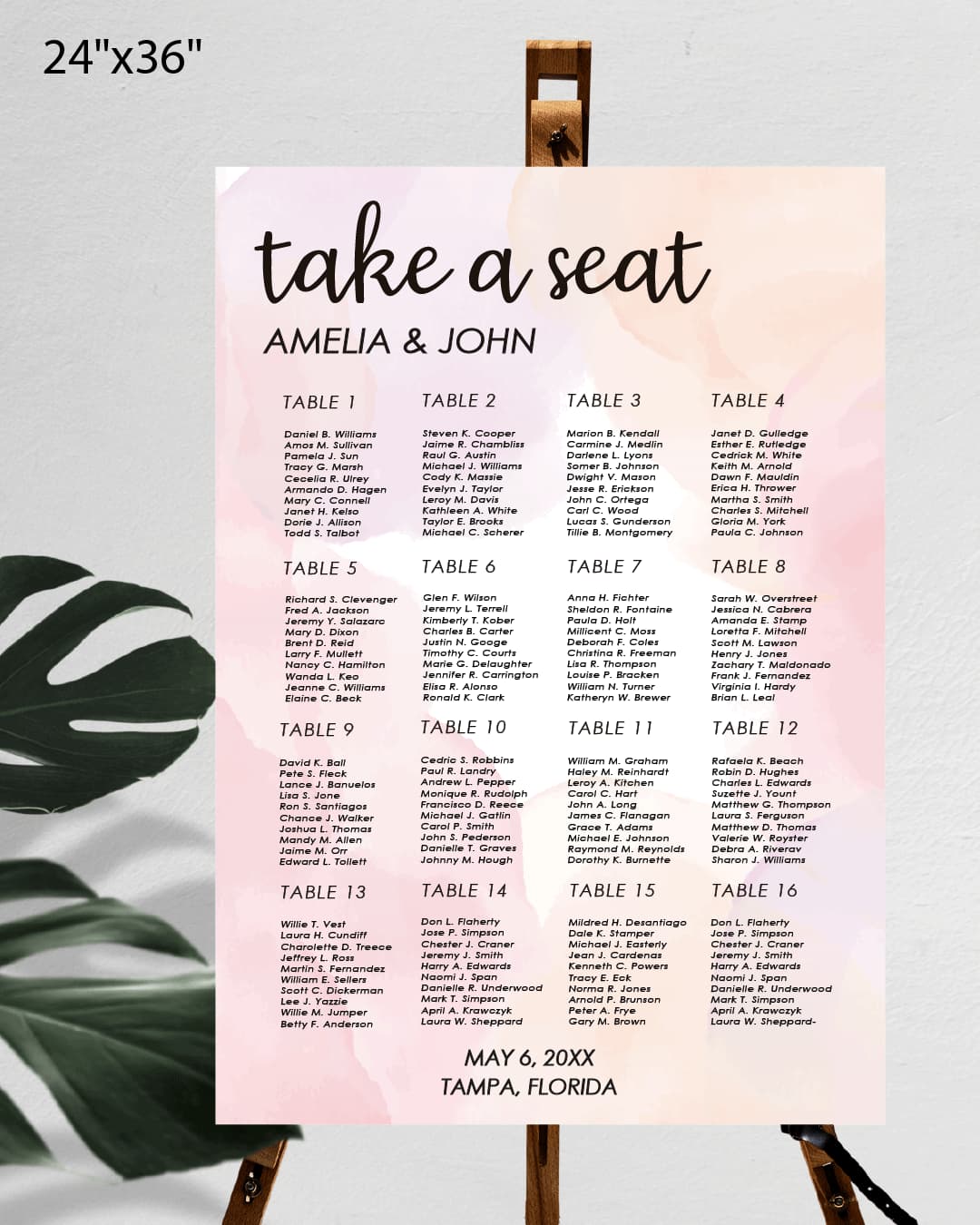 Watercolor Pink and Purple Seating Chart