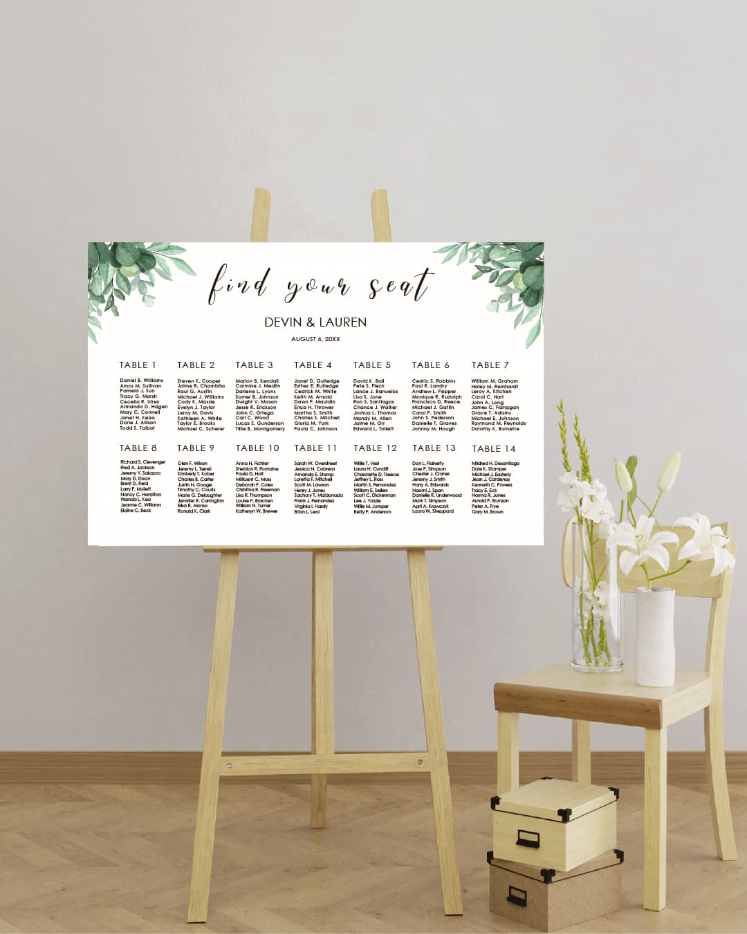 Elegant Green Leaves Seating Chart