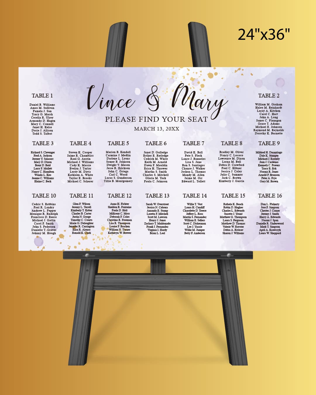Purple Watercolor Seating Chart