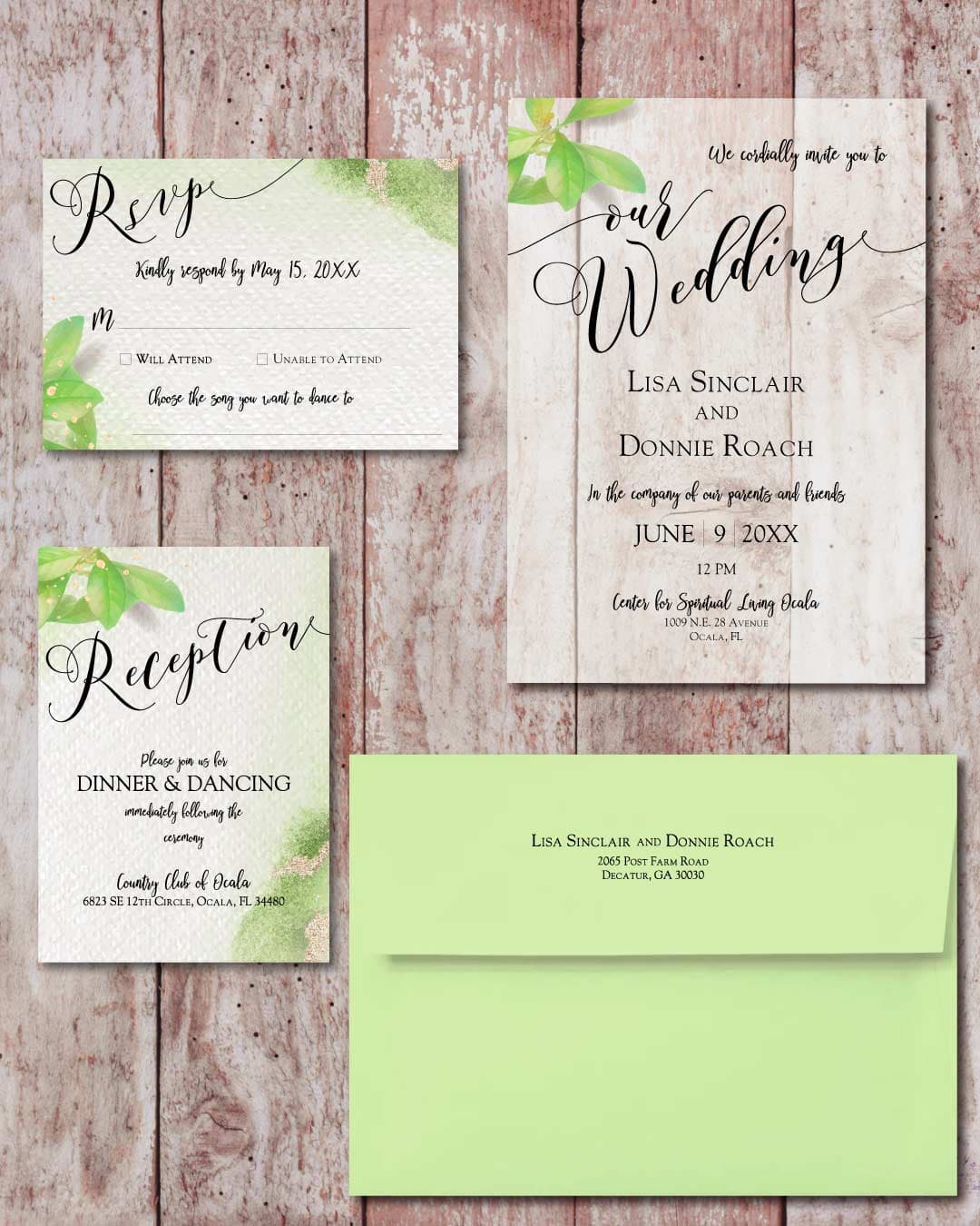 Corner Minimalist Leaves Acrylic Wedding Invitation