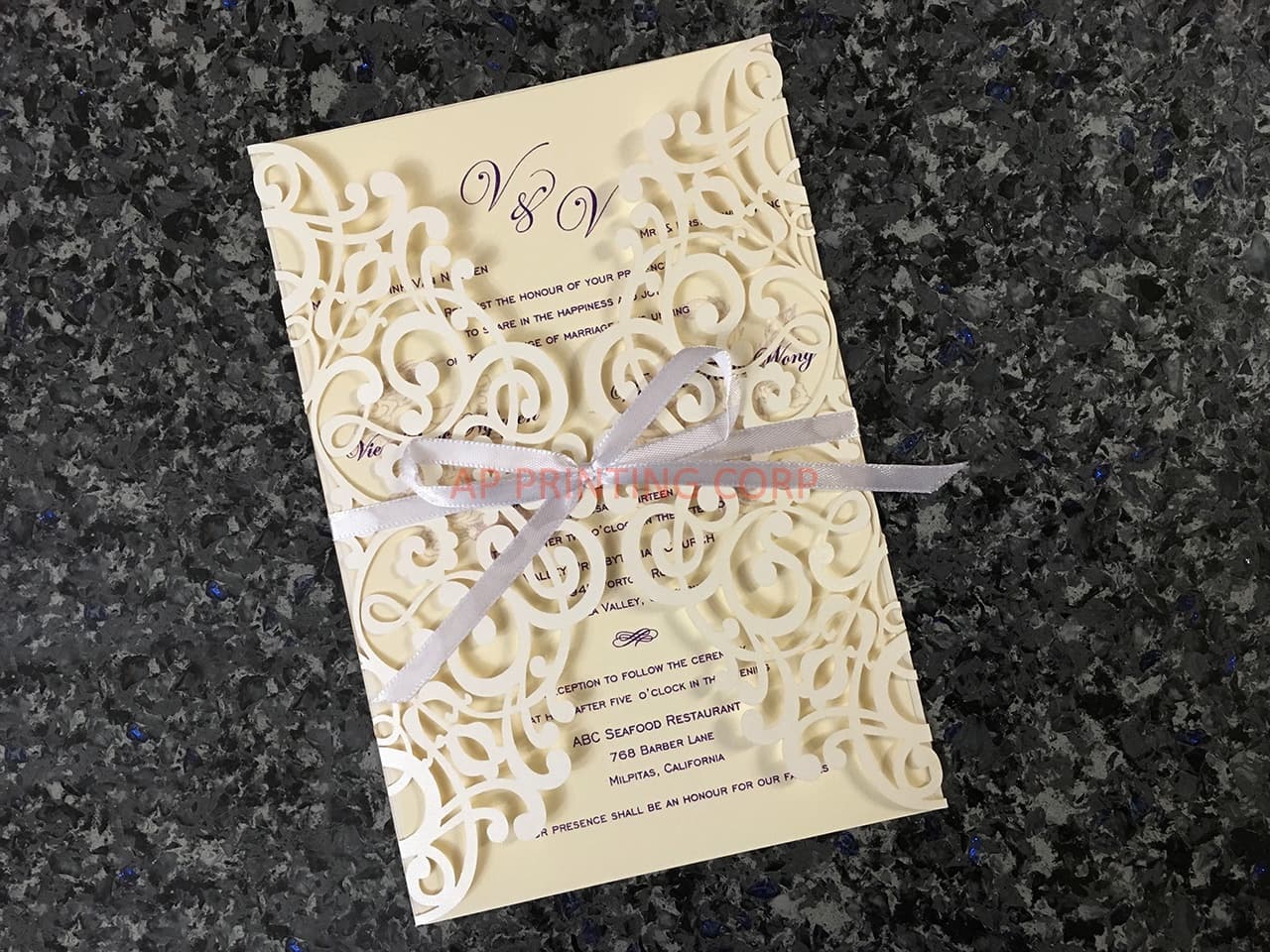 CL-WRAP-66 NMM White Leaves and Vines Laser Cut Wedding Invitation