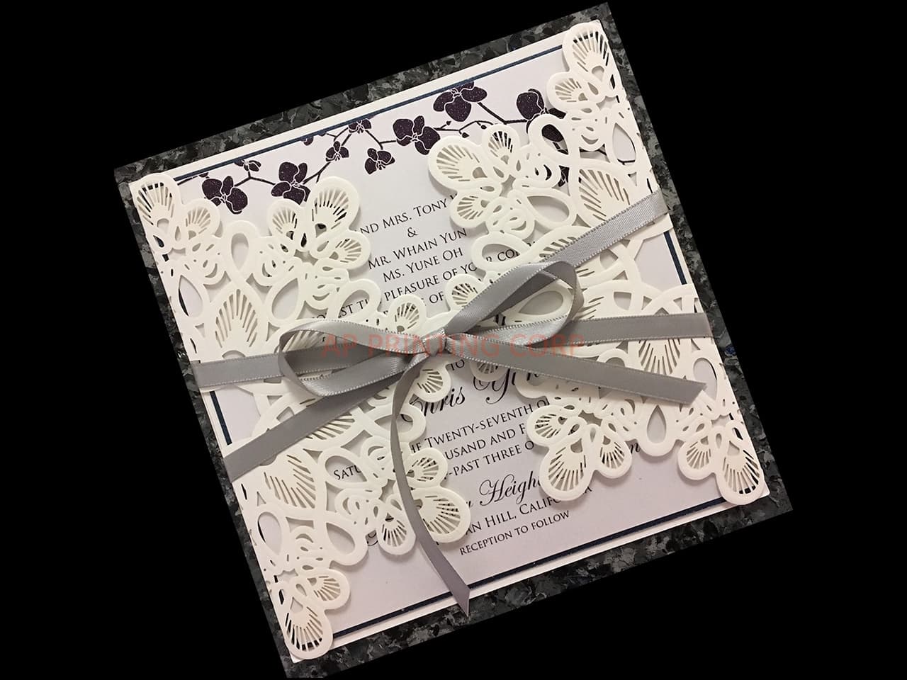 Blush Rose Tri-Fold Laser Cut Pocket Wedding Invitation