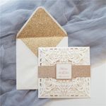 CL-PF-57 M-M White Heart Flourish Pocket Laser Cut Wedding Invitation