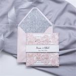 Silver Lace Glittery Laser Cut Wrap Wedding Invitation