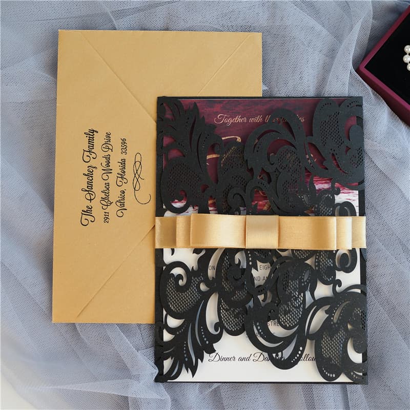 White Lace Tri-Fold Laser Cut Wedding Invitation