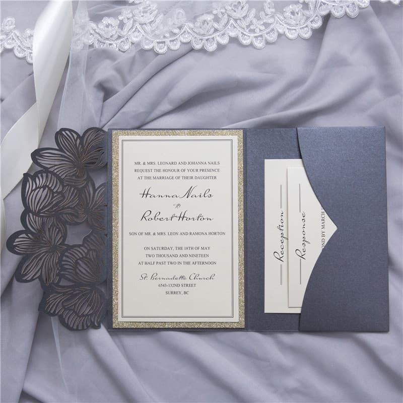 White Laser Cut Wrap with Ribbon Wedding Invitation