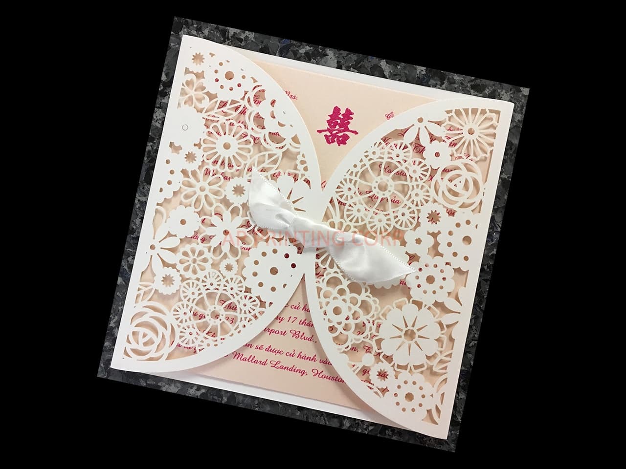 Blush Lace Crown Laser Cut Wedding Invitation
