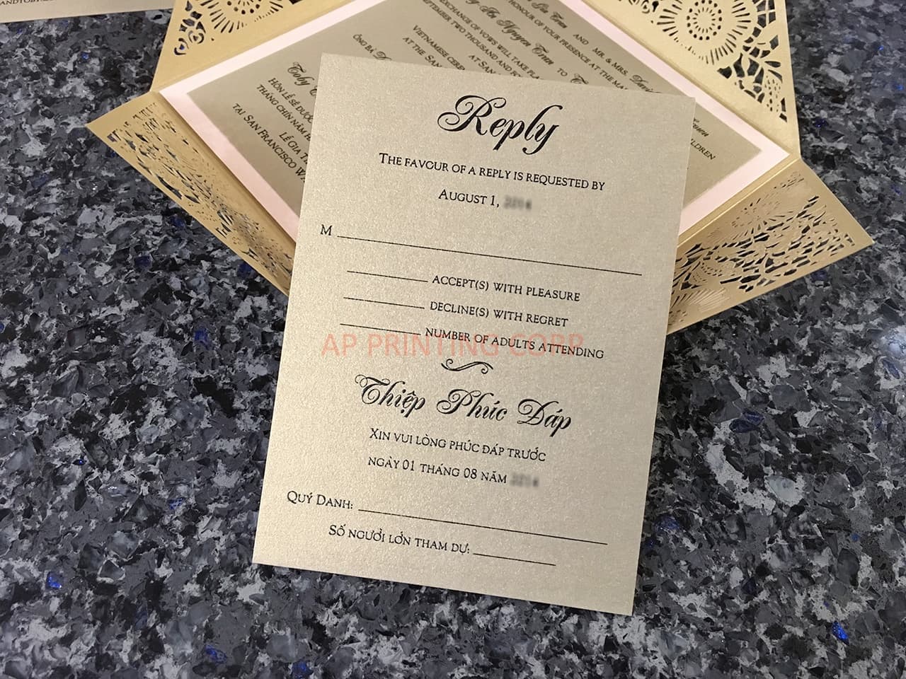 Blush Semicircle Floral Laser Cut Wedding Invitation
