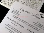 Burgundy Lace Tri-Fold Laser Cut Pocket Wedding Invitation