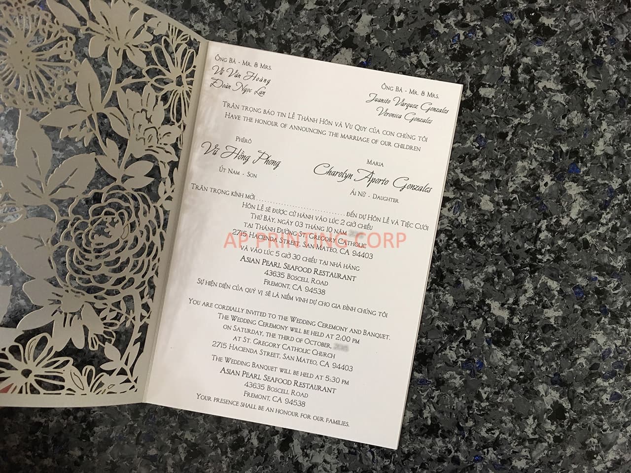 CL-WRAP-57 M-M Gold Flowers and Butterfly Wrap Laser Cut Wedding Invitation