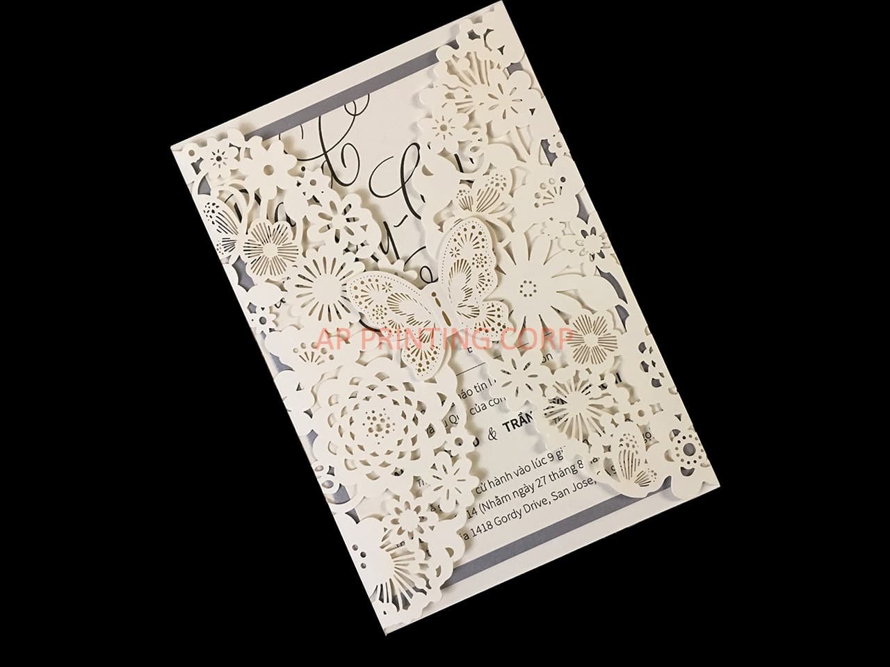 CL-WRAP-66 N-M Ecru Hearts and Cog Circles Laser Cut Wedding Invitation
