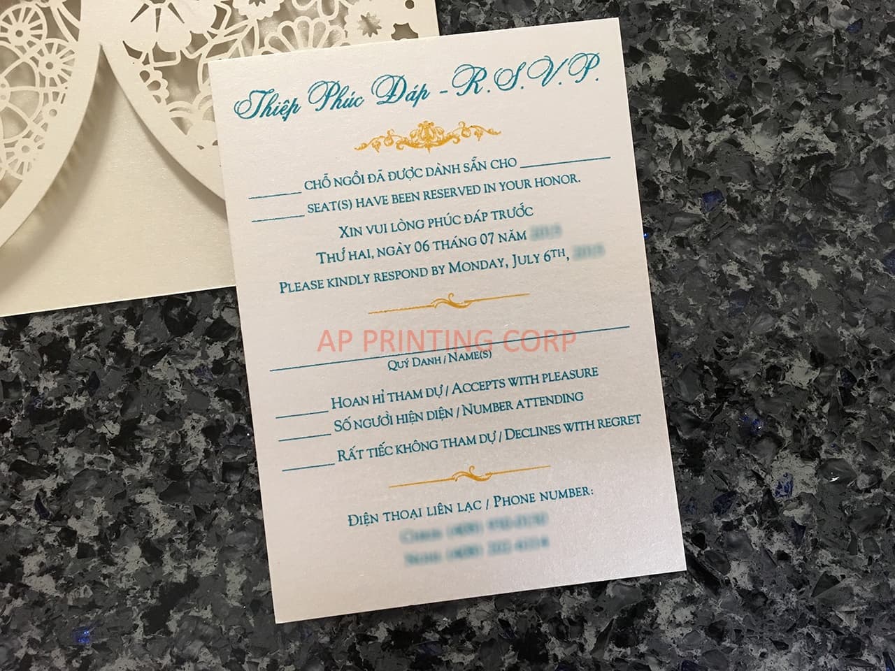 Glittering Navy Lace Laser Cut Wedding Invitation