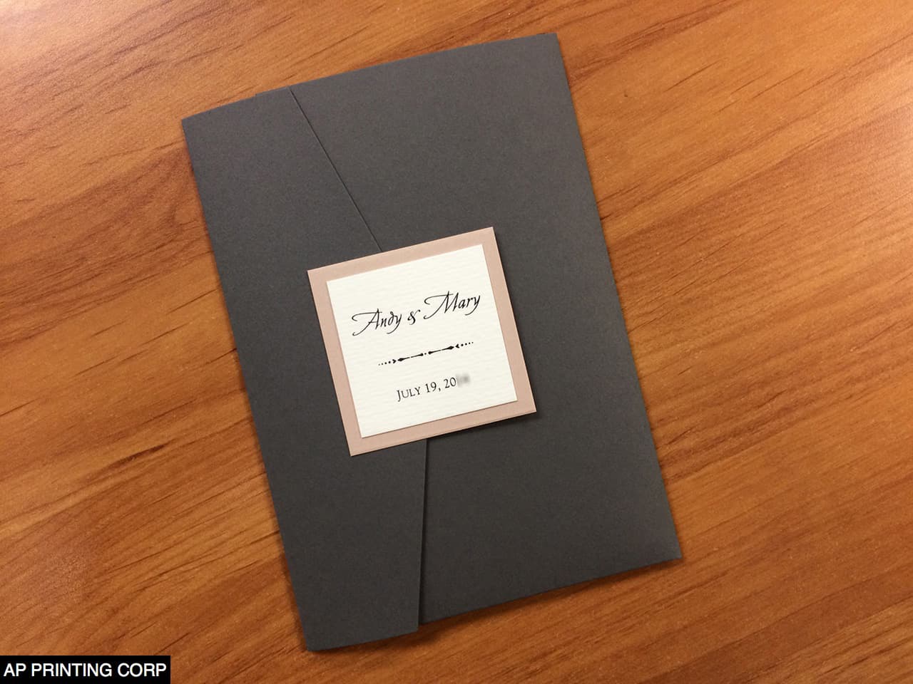 Dark Grey and Nude Vintage A7 Himalaya Pocket Wedding Invitation