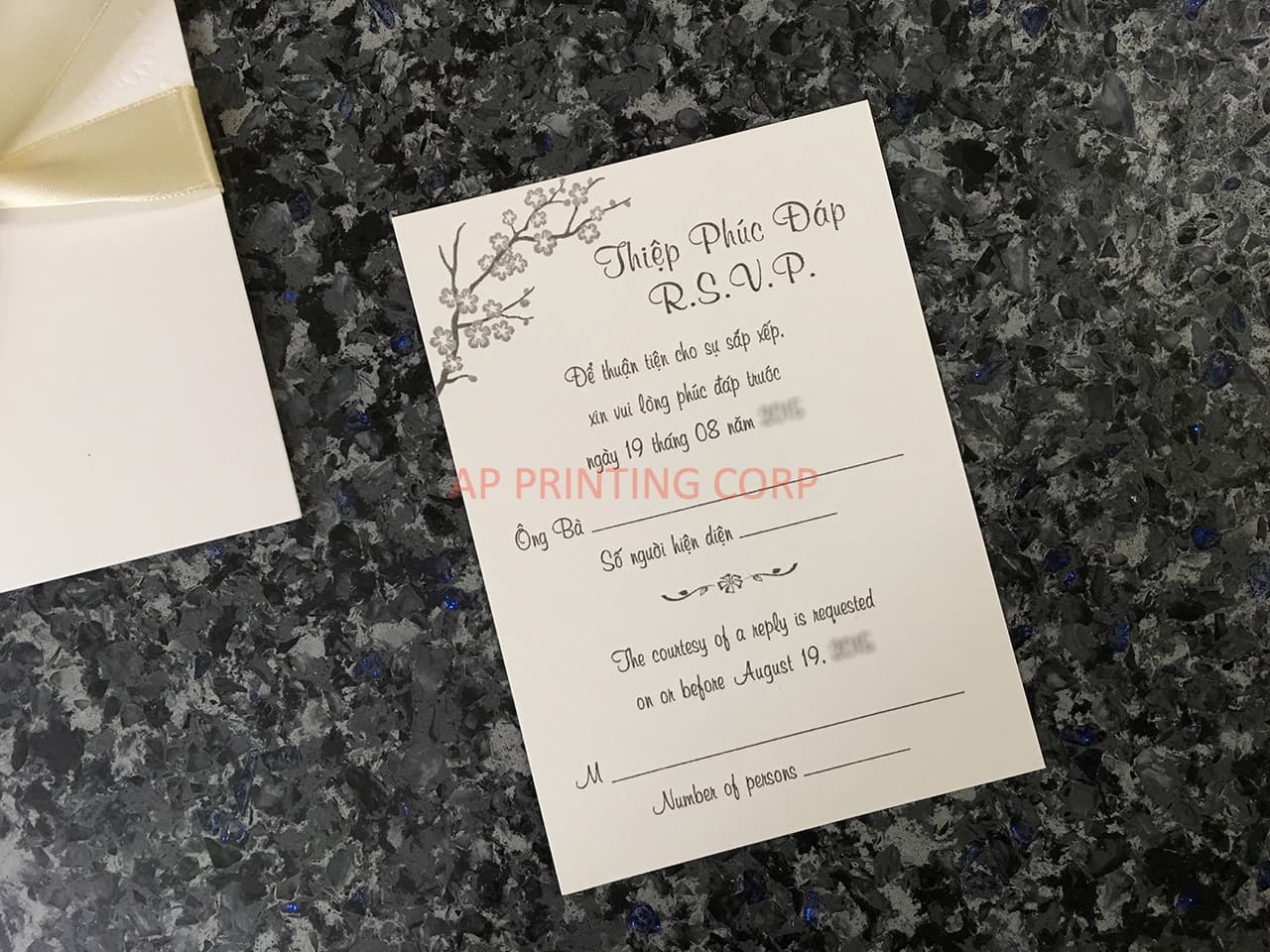 CL-WRAP-57 N-N White Embossed Peony Vietnamese & English Wedding Invitation