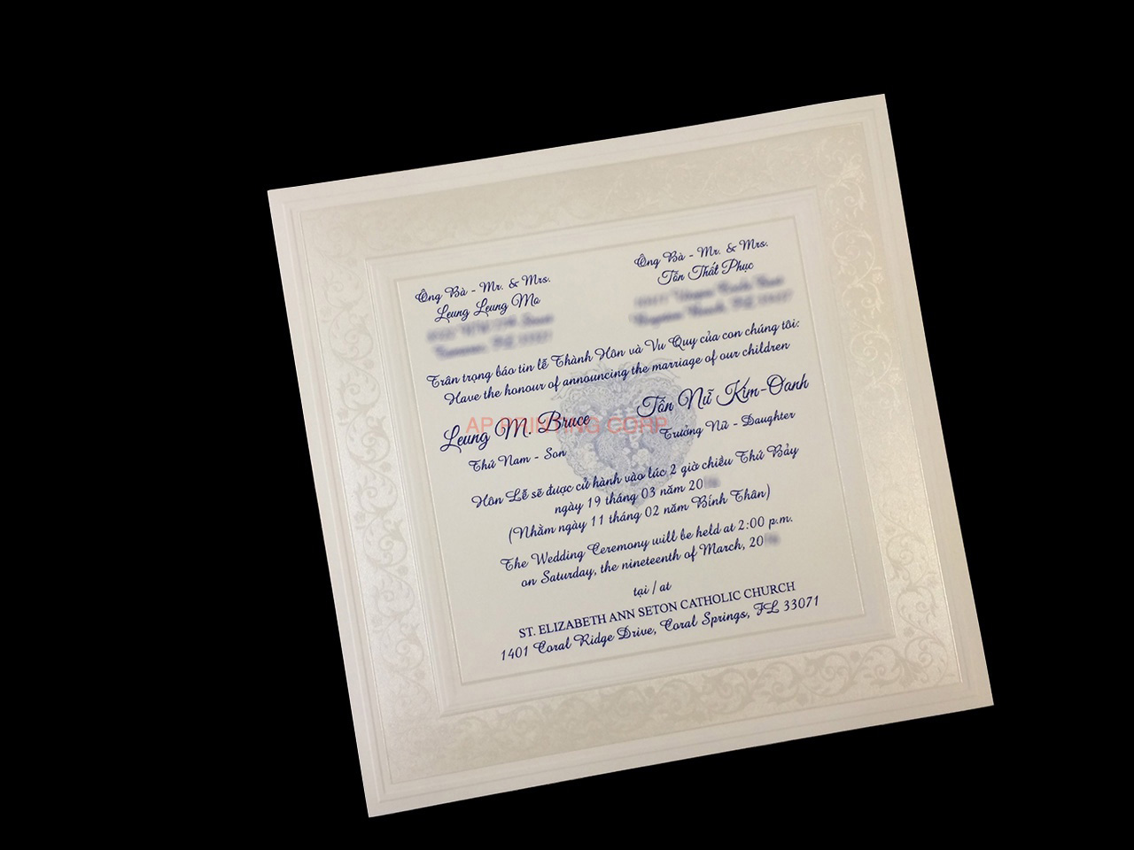 Fancy Pearl Border [CC-25] Vietnamese & English Wedding Invitation