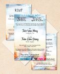 Summer Umbrellas Vellum Wrapped Vietnamese & English Wedding Invitation