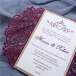 Glittery Rose Tri-Fold Laser Cut Pocket Wedding Invitation