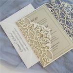CL-WRAP-57 M-M Ivory Lotus Seeds Laser Cut Wedding Invitation