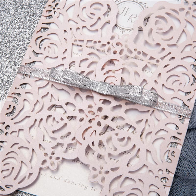 Gorgeous Lace Glittery Laser Cut Wedding Invitation