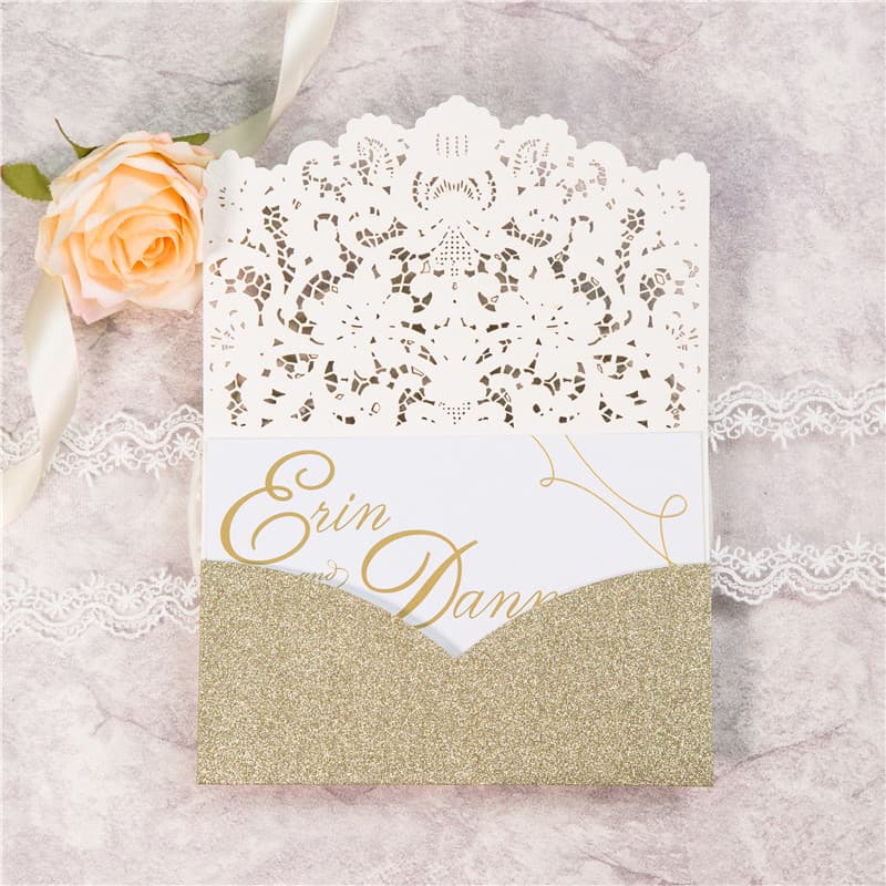 Ivory Lace Vine Laser Cut Wedding Invitation