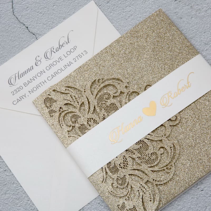 Pearl White Laser Cut Pocket Wedding Invitation