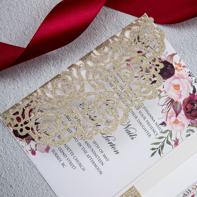Purple Laser Cut Pattern Wedding Invitation