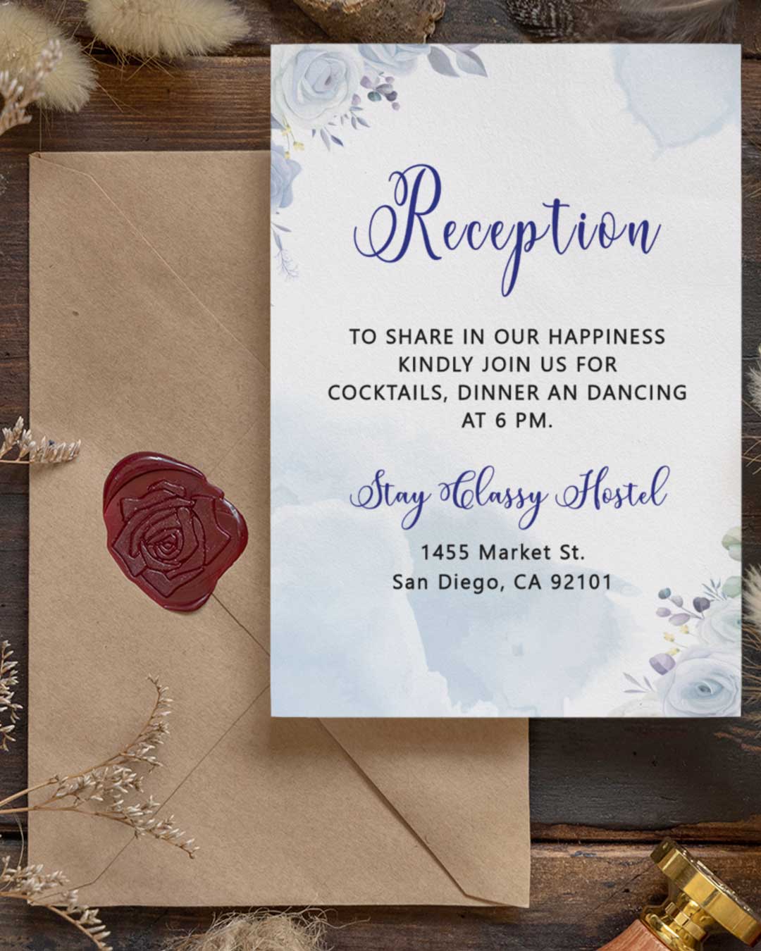 Cloudy Blue Simple Flat 5x7 Wedding Invitation