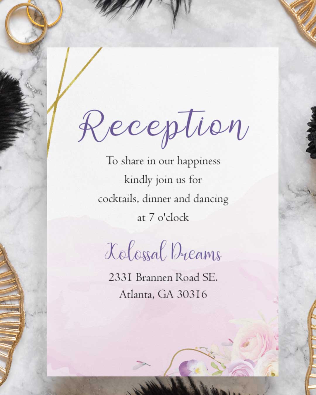 Peach Flowers Simple Flat 5x7 Wedding Invitation