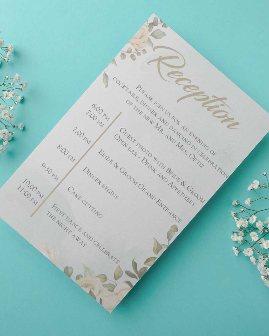 Rustic Floral Simple Flat 5x7 Wedding Invitation