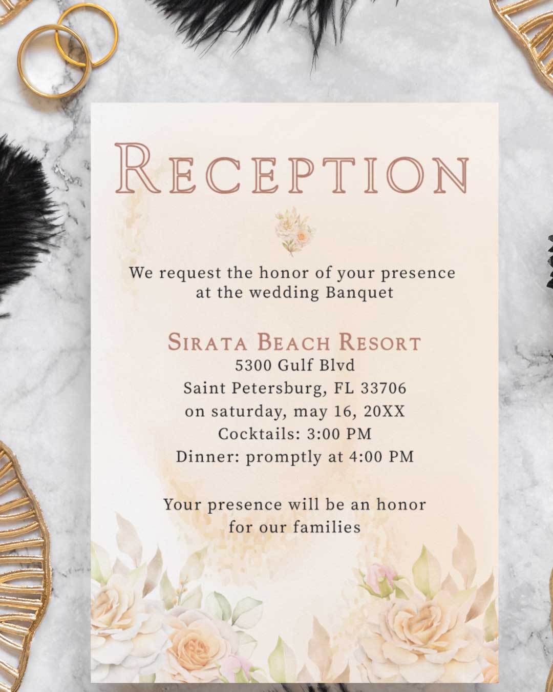 Elegant Brown Leaves Simple Flat 5x7 Wedding Invitation