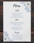 Blue Letters And Flowers Wedding Menu Cards
