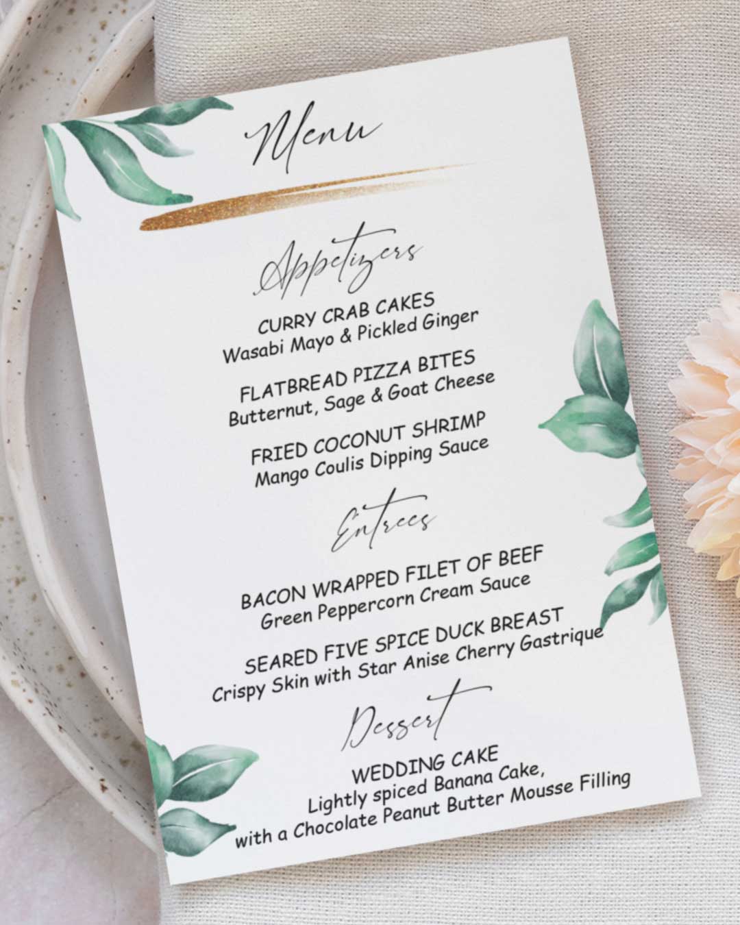 Green Oasis Wedding Menu Cards