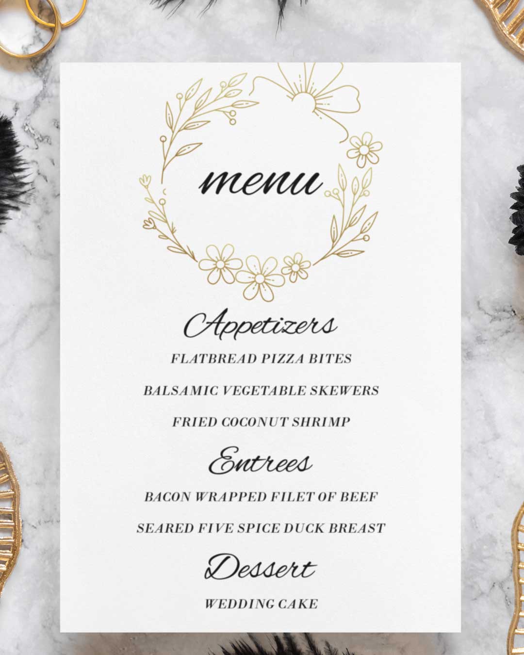 Leaf And Flower Silhouettes Wedding Menu Cards