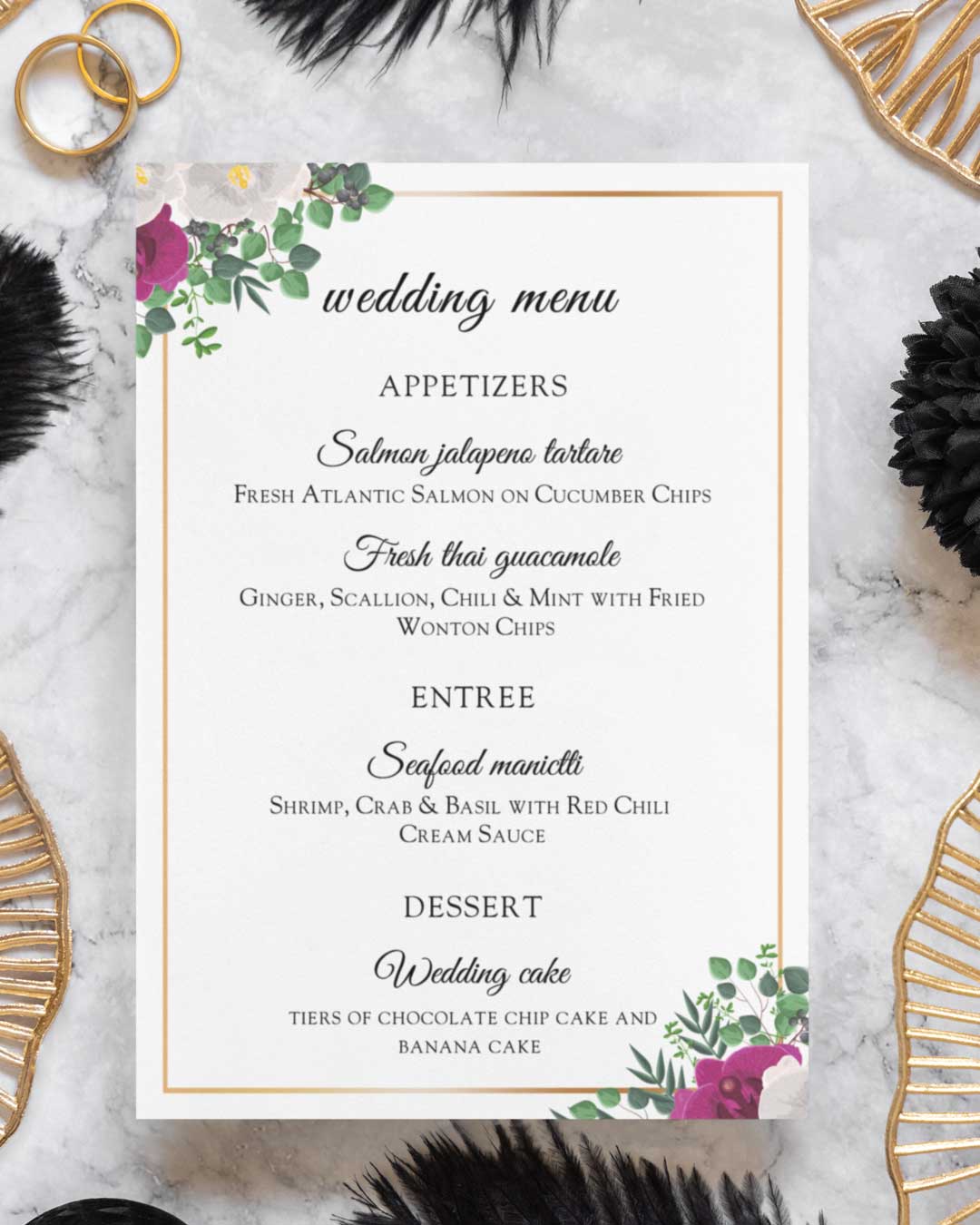 Purple And White Flowers Wedding Menu Cards