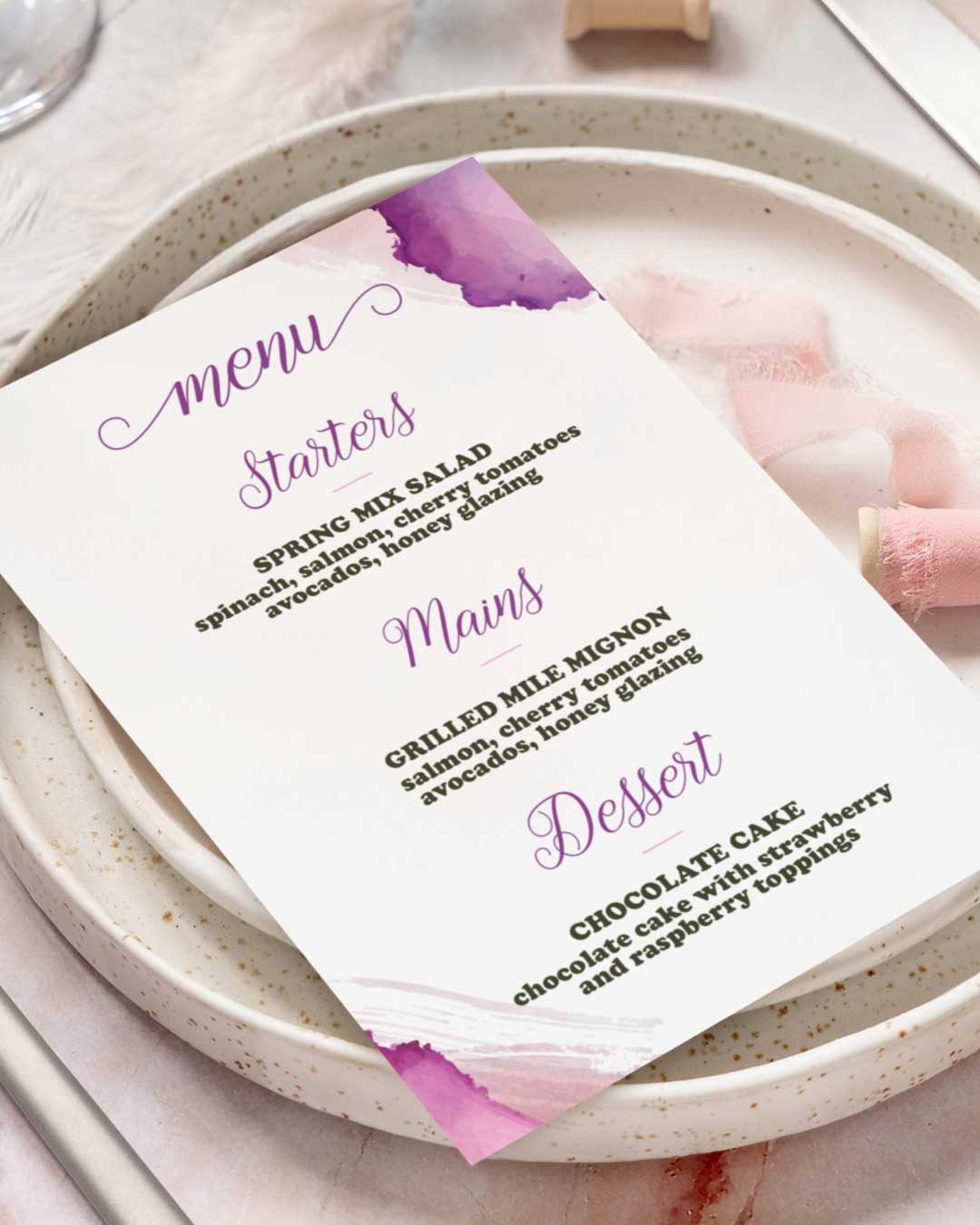 Purple Spot Wedding Menu Cards