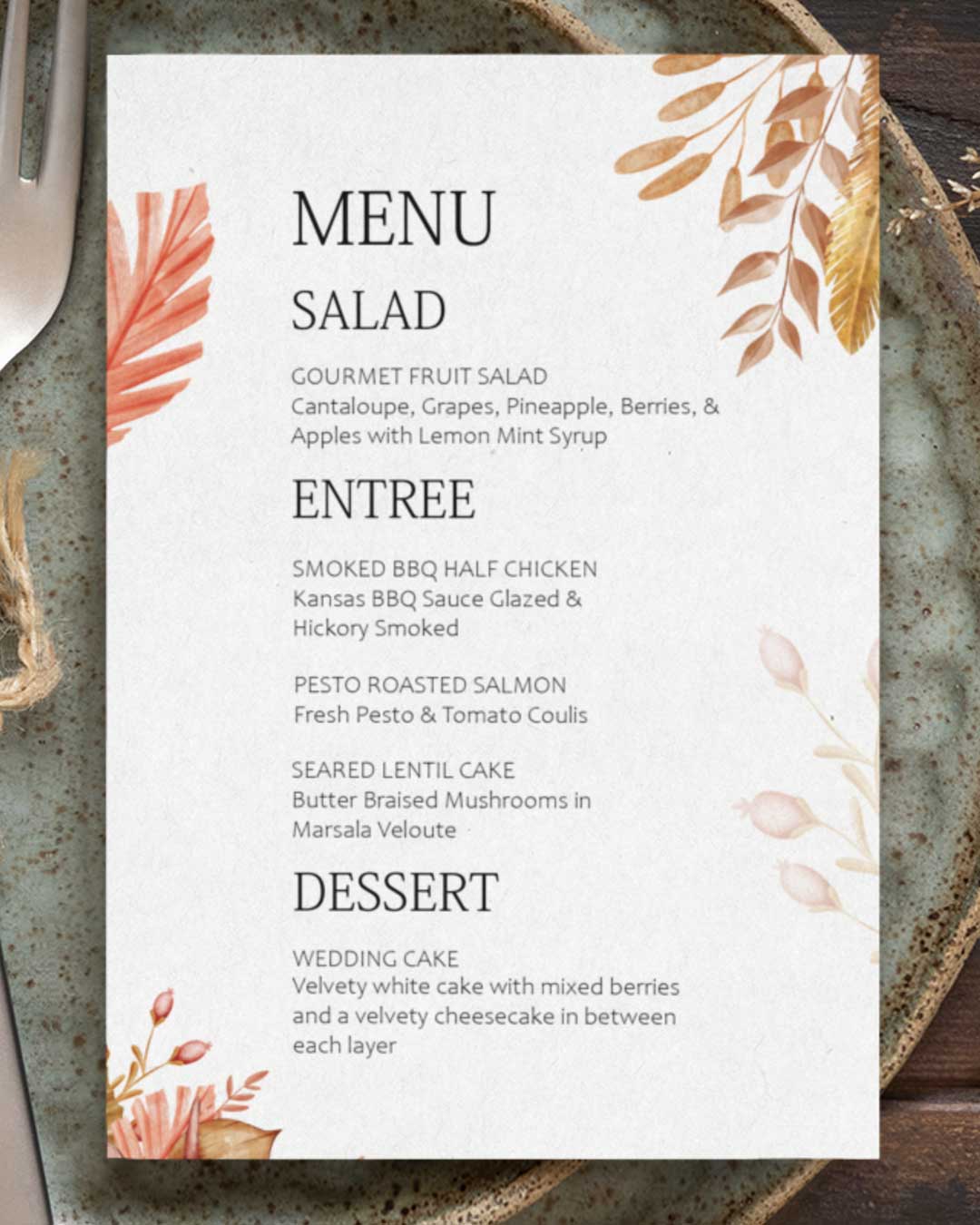 Rarity of the Simple Wedding Menu Cards