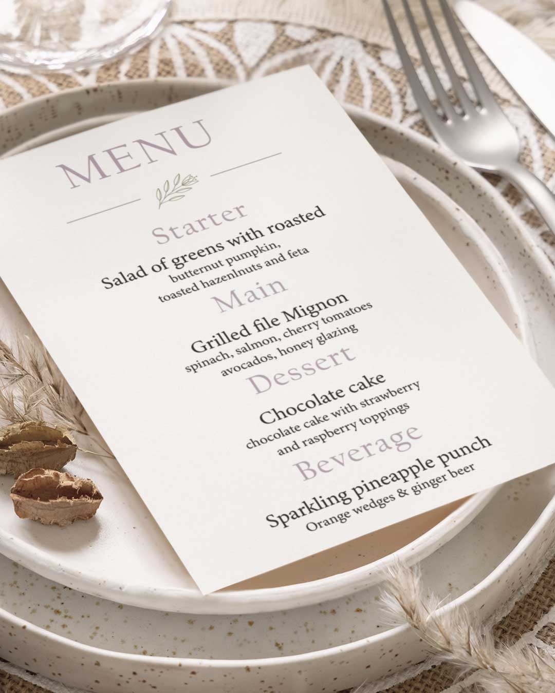 Simple Eucalyptus Variety Wedding Menu Cards
