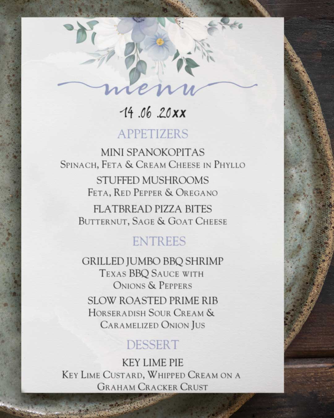 Wild Flowers Wedding Menu Cards