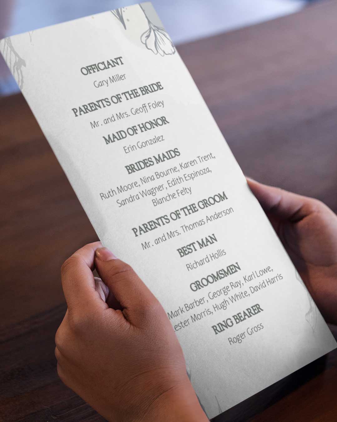 Card Watercolor Flower Wedding Program Cards